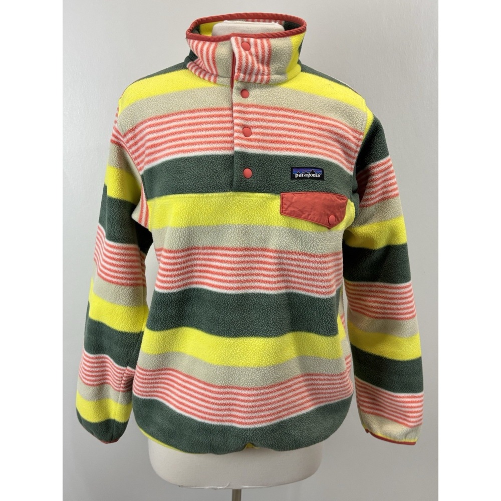 Patagonia Synchilla Snap T Fleece Jacket Medium Women's Fits Stripe Pink Green